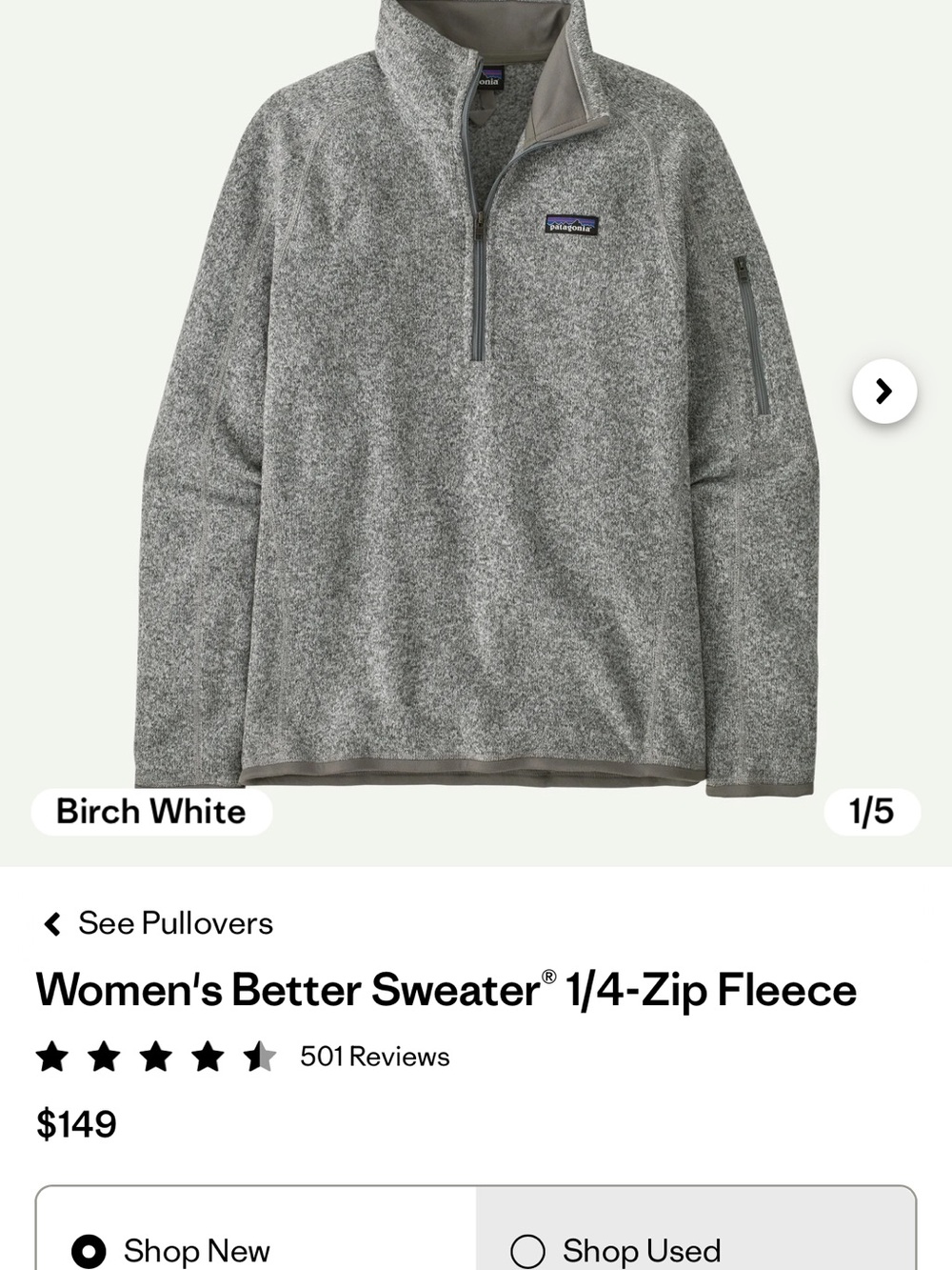 Patagonia Women's Crew 1/4-Zip Sweater Jacket — Birch White Heather
